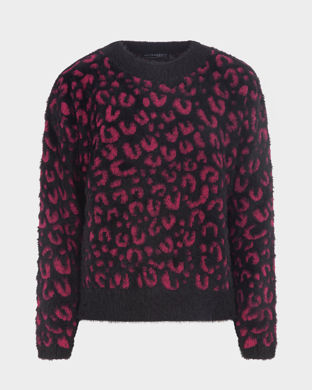 Maglia girocollo animalier donna fucsia